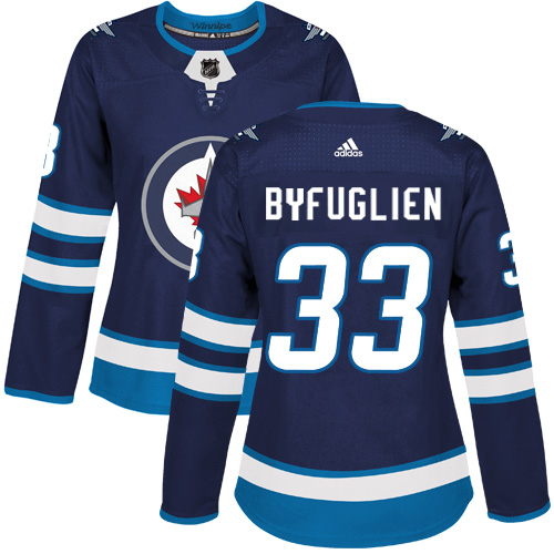 Adidas Jets #33 Dustin Byfuglien Navy Blue Home Authentic Women's Stitched NHL Jersey - Click Image to Close